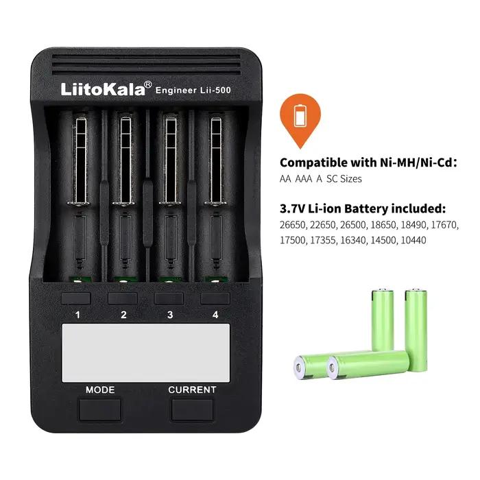 Chargeur de batterie universel intelligent LiitoKala LII-500 avec écran LCD pour Li-ion Ni Mh AA AAA 10440 14500 16340 17335 17500 18490 17670 18650