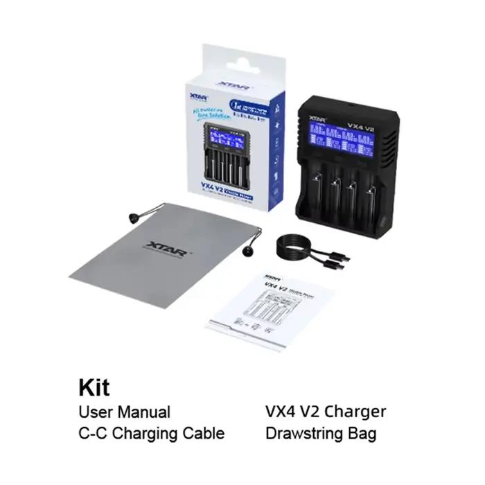 Chargeur de batterie intelligent XTAR VX4 V2 à 4 baies avec écran LCD