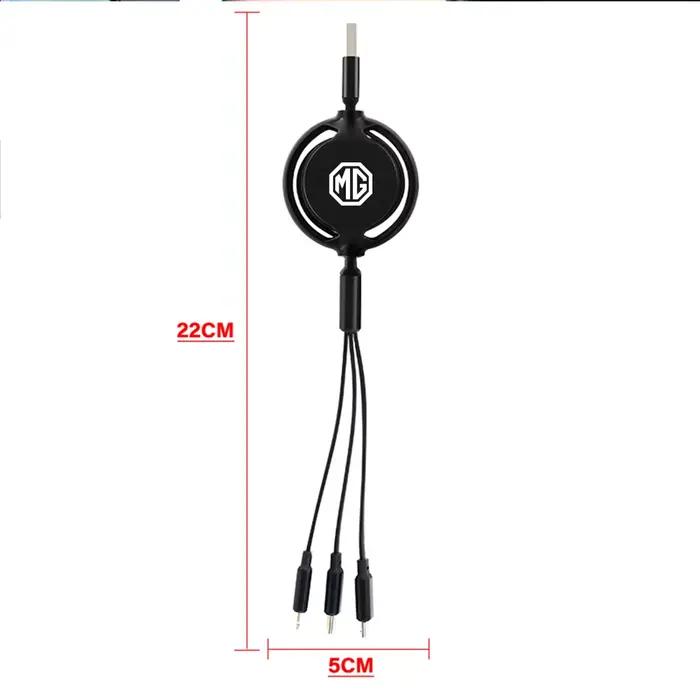 Câble de charge USB Type C 3 en 1 pour voiture chargeur portable multi-rétractable compatible avec Morris Garages MG ZS GS MG5 MG3 MG4 MG6 MG7 Gundam 350 Parts TF HS GT Hector Pilot EHS ONE Cyberster EV 3SW EZS Marvel V80 Scorpio occasions spéciales recharge smartphones tablettes ordinateurs portabl