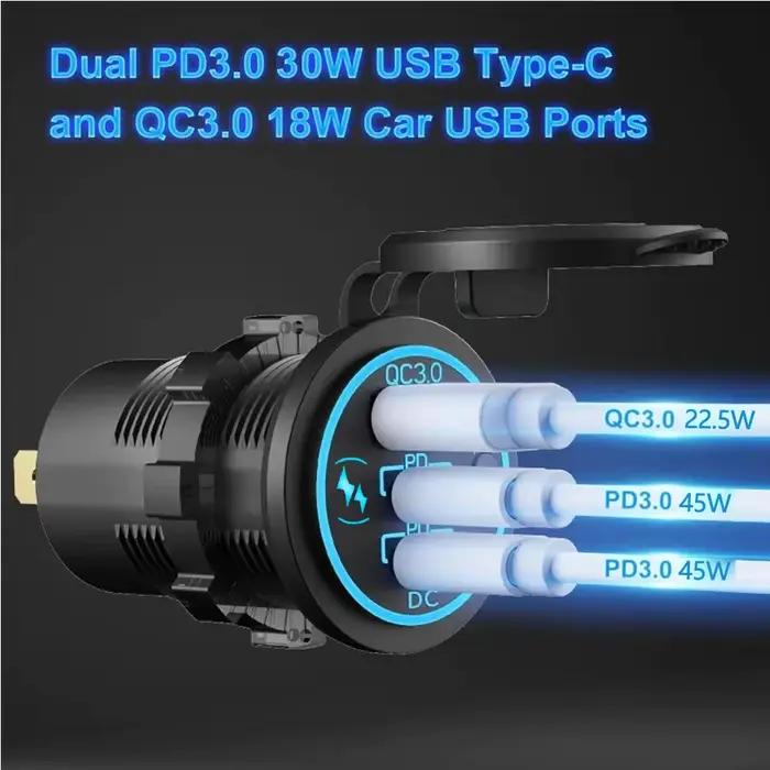Prise de chargeur de voiture étanche avec interrupteur tactile LED