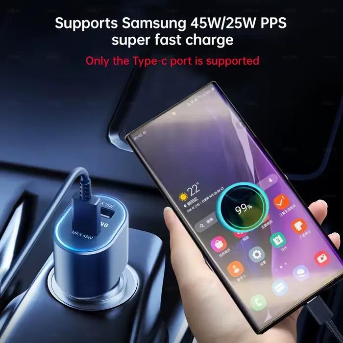Chargeur de voiture Samsung original 60W 45W 15W 25W Type C USB PD Charge rapide Carregador Galaxy S25 S24 A55 A54 A35