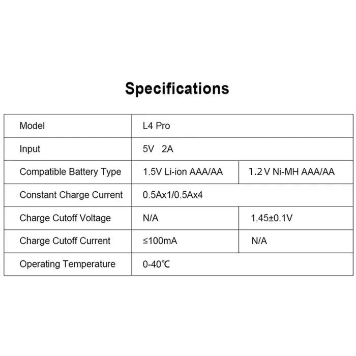 XTAR L4 Pro chargeur intelligent pour piles AA AAA 1.5V Li-ion et Ni-MH avec réparation intelligente faible température et Protection de sécurité