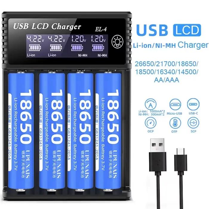 Chargeur de batterie intelligent USB LCD double 1/2 fentes pour batteries rechargeables au lithium 18650 3