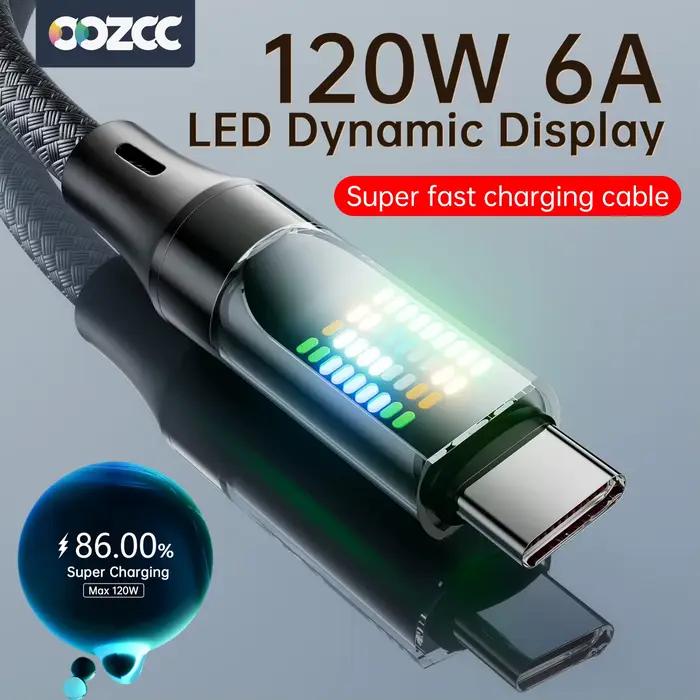 Câble de charge rapide OOZCC 120W Type C USB-A à Type C en Nylon 120W LED pour Xiaomi Samsung recharge rapide et durable 1m 2m