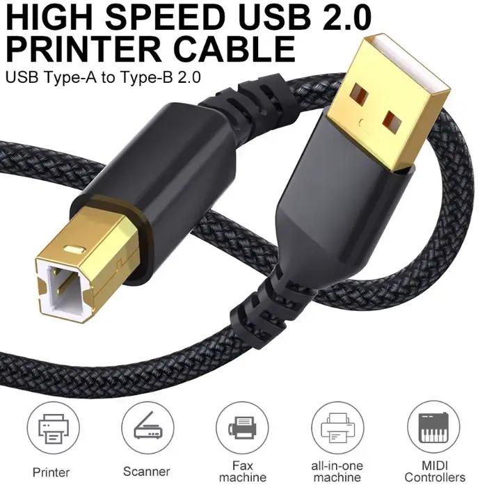 Câble d'imprimante USB B vers USB A USB 2.0 mâle vers mâle cordon de scanner câbles d'imprimante haute vitesse pour HP Canon Epson Dell Lexmark