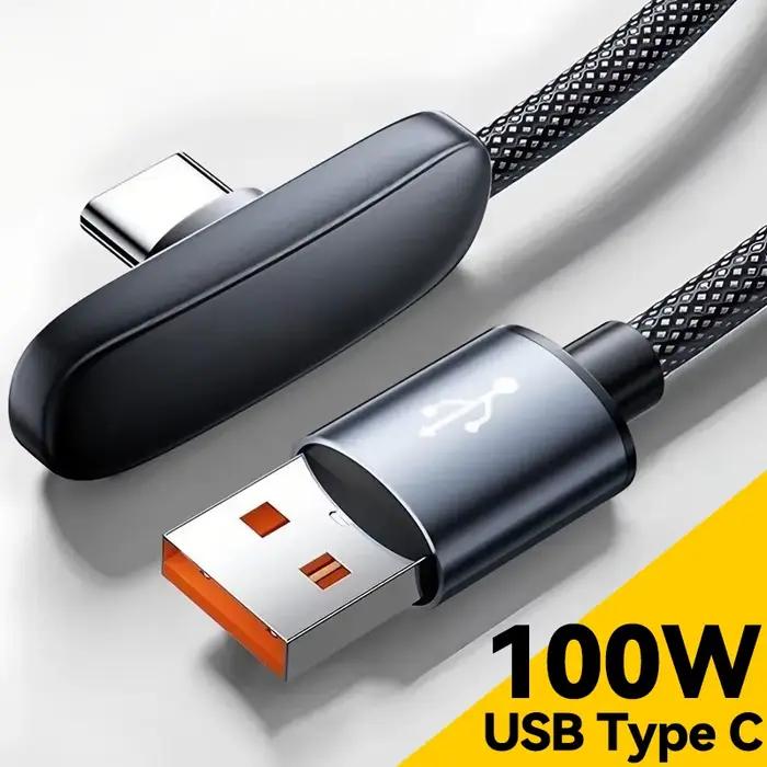 Câble USB-C tressé coudé à 90° 100W avec boîtier en alliage d'aluminium massif pour une charge rapide et efficace