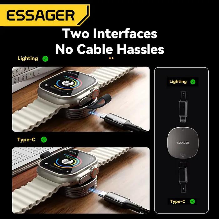 Essager chargeur sans fil magnétique pour Apple Watch 9 8 7 6 5 4 3 SE Station de charge Ultra rapide double Port montre