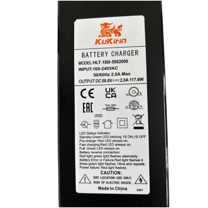Chargeur lithium 58,8V 2,0A d'origine pour trottinette électrique Kukirin G2 Master, pièces de rechange pour chargeur de batterie Kugoo Kirin G2master