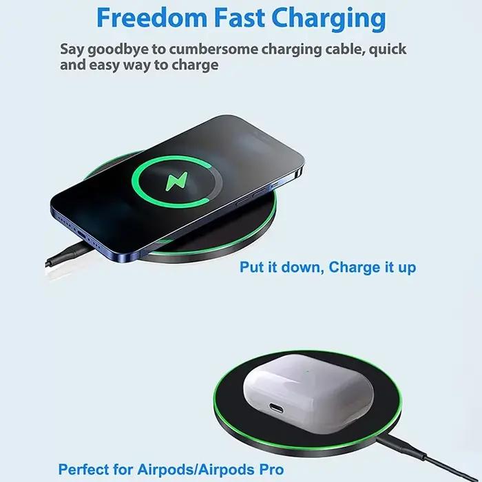 Chargeur sans fil USB-C à charge rapide pour iPhone 17 16 15 14 13 12 Samsung S24 S23 S22 station de charge rapide avec indication LED et câble inclus