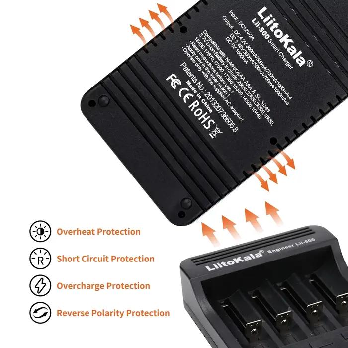 Chargeur de batterie universel intelligent LiitoKala LII-500 avec écran LCD pour Li-ion Ni Mh AA AAA 10440 14500 16340 17335 17500 18490 17670 18650