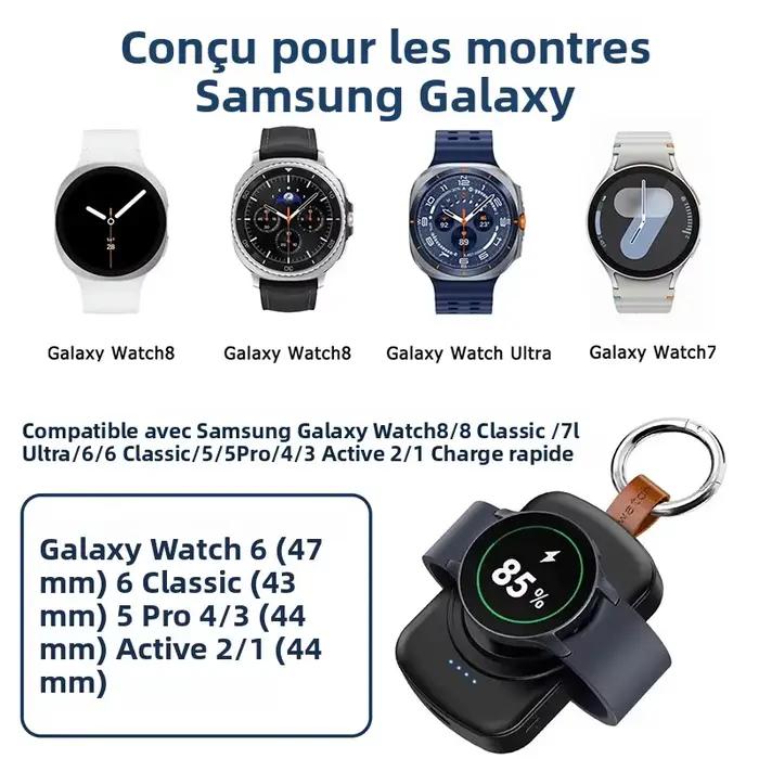 Chargeur de montre portable sans fil magnétique 1800mAh pour Samsung Galaxy Watch 8/7 Classic 5/4 Pro/3 Active USB Type C Charge rapide