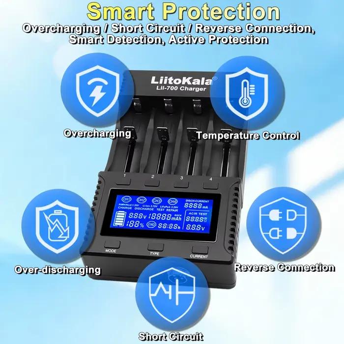 Liitokala Lii700 chargeur intelligent 21700 Quad Slot Charge rapide 26650 capacité de la batterie résistance interne détection de précision 18650