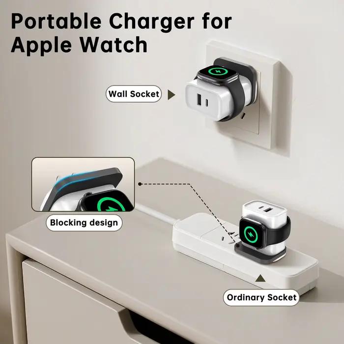 Chargeur portable 3 en 1 pour Apple Watch avec bloc de charge rapide 25W