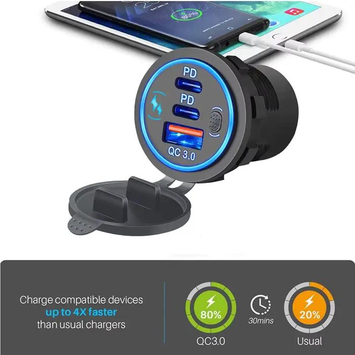 Prise de chargeur de voiture étanche avec interrupteur tactile LED