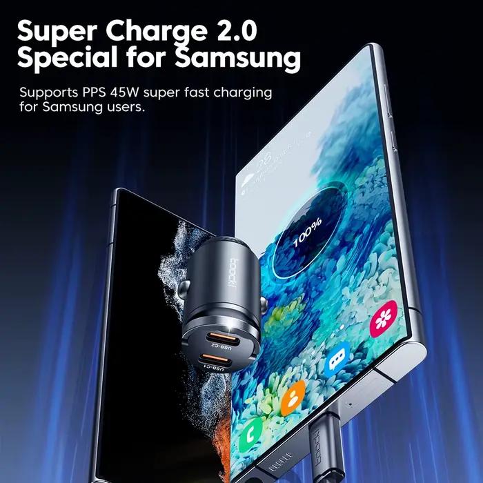 Toocki chargeur de voiture Mini PD 45W anneau de traction charge rapide USB C adaptateur