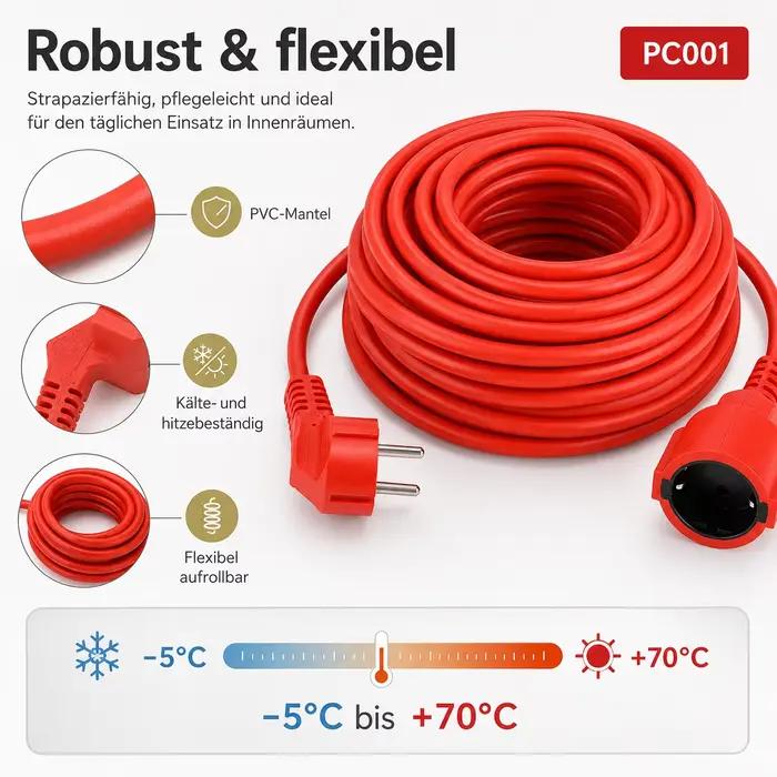 Melery multiprise rallonge 5/10m câble 16A prises ue 4000w électrique Schuko rouge intérieur extérieur