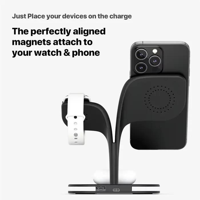 Chargeur sans fil magnétique 3 en 1 pour iPhone 13/14/15/ Pro Max/12 100% Station de charge sans fil rapide pour Apple Watch/AirPods Pro