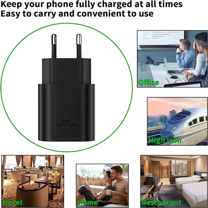 Chargeur mural rapide USB C 25W avec câble de charge