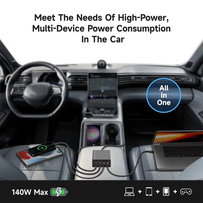 PD 140W 65W 4 ports USB C TYPE-C chargeur de voiture 12V-24V Laguna allume-cigare charge rapide pour Dell Bali Macbook