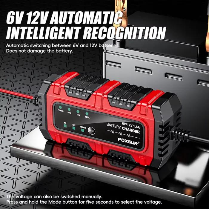 Chargeur de batterie intelligent FOXSUR pour scooters motos voitures à trois roues batteries LiFePO4 AGM EFB Gel