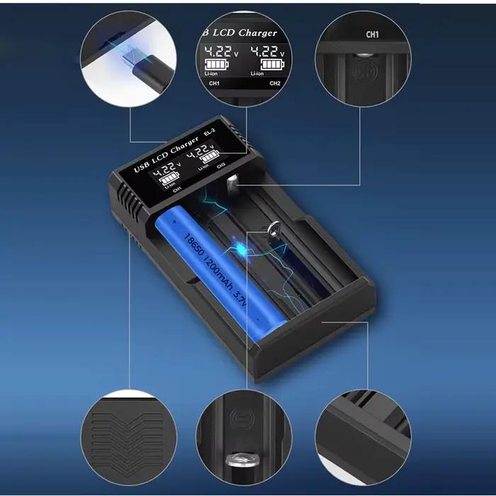 Chargeur de batterie intelligent USB LCD double 1/2 fentes pour batteries rechargeables au lithium 18650 3