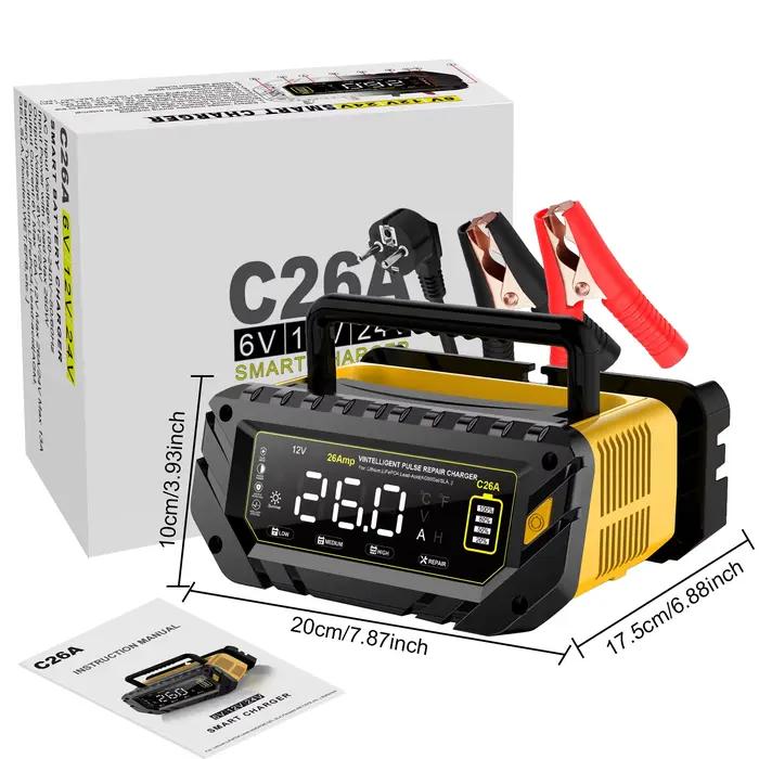 Chargeur de batterie de voiture 6V-12V-24V 26A/30A pour Auto Moto Lithium LiFePO4 plomb-acide SLA Gel AGM