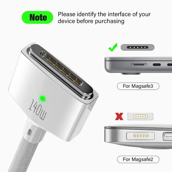 Câble de charge rapide PD 140W type-c vers Magsafe 3 pour MacBook Pro 2023(M2