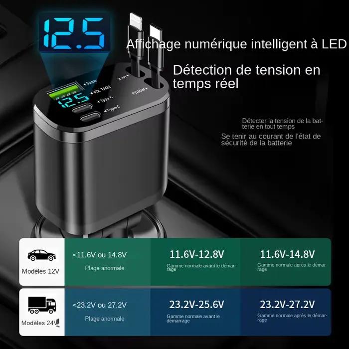 Chargeur de voiture, chargeur de voiture avec câble rétractable