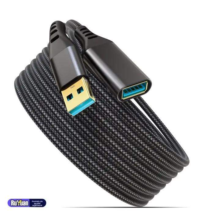 Câble d'extension USB3.0 Type A mâle à femelle tressé robuste pour transfert rapide de données compatible avec clavier USB et souris diverses longueurs disponibles