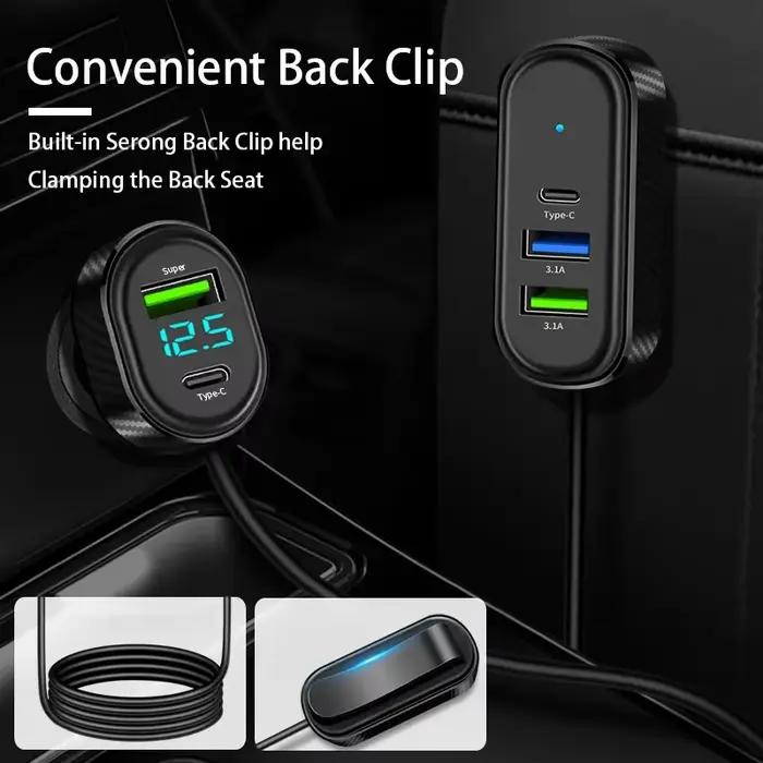 Chargeur de voiture avec câble long de 150 cm
