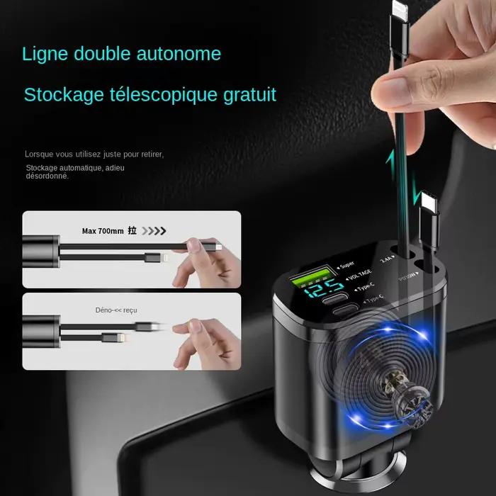 Chargeur de voiture, chargeur de voiture avec câble rétractable