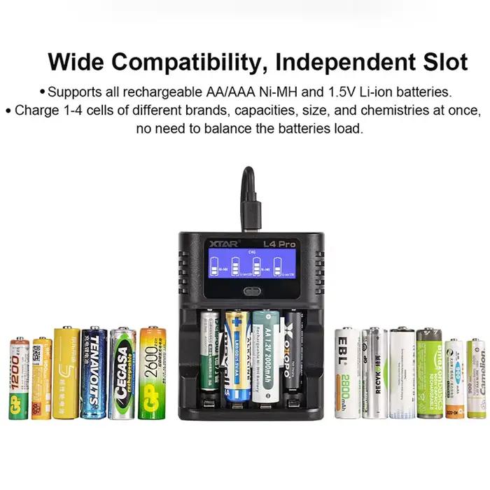 XTAR L4 Pro chargeur intelligent pour piles AA AAA 1.5V Li-ion et Ni-MH avec réparation intelligente faible température et Protection de sécurité