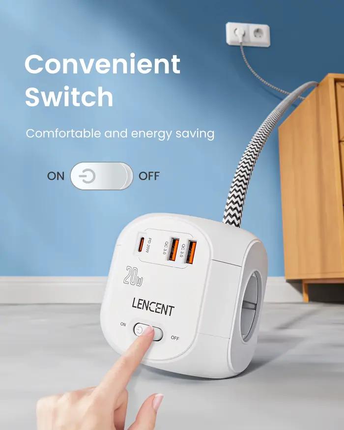 LENCENT – multiprise Cube avec 4 prises ca + 2 USB QC3.0 + 1 PD20W Type C