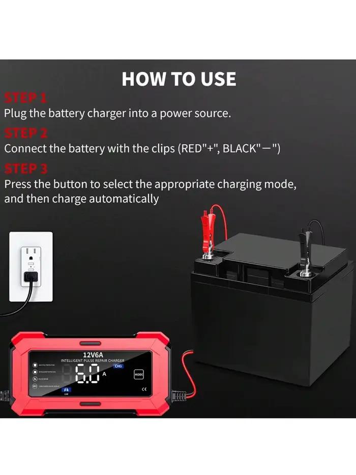 Chargeur de batterie pour voiture et moto à écran couleur 12V 6A