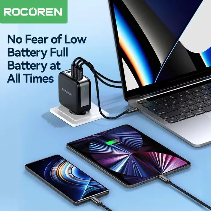 Câble de chargement USB Type-C Rocoren 240W PD 3.1 avec lumière RGB pour iPhone Samsung Ordinateur Portable iPad Occasions Spéciales