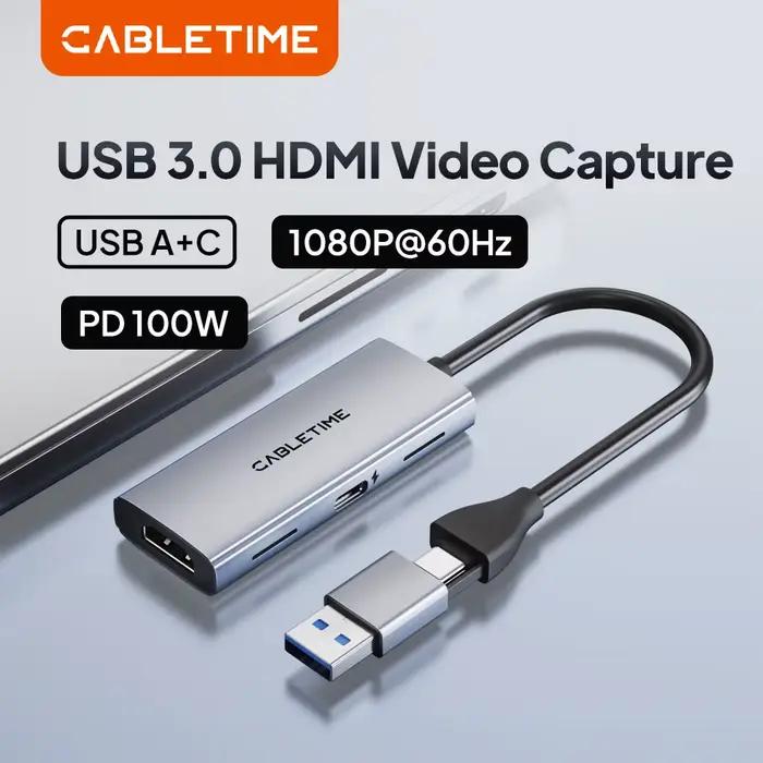 Carte de capture vidéo 4K CABLETIME avec PD 100W USB/Type-C pour PC