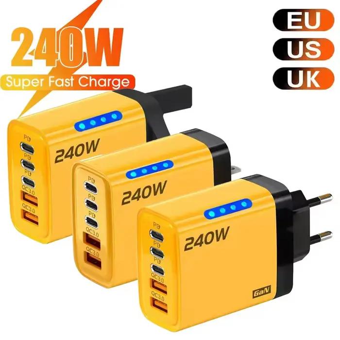 Chargeur rapide 240W GaN avec lumière LED 5 en 1