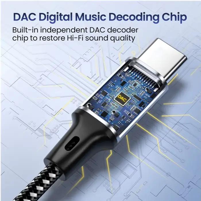 Câble DAC USB-C 1.5m 2m Type-C à Jack 3.5mm pour MP3 MP4 Lecteur Autoradio Haut-parleur HIFI Stéréo Occasions Spéciales