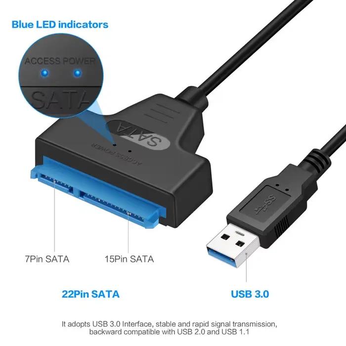 Câble SATA vers USB 3.0/2.0 pour disque dur SSD externe 2.5 pouces LED Indicateur de Performance Rapide Accès Fichiers Upgrade Disque Dur Portable Occasions Spéciales