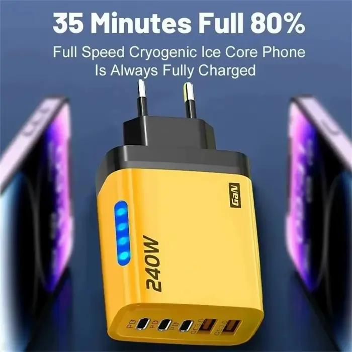 Chargeur rapide 240W GaN avec lumière LED 5 en 1