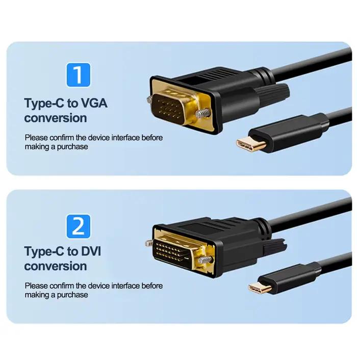 Câble adaptateur USB C vers DVI 1080P USB Type C 3.1 vers VGA