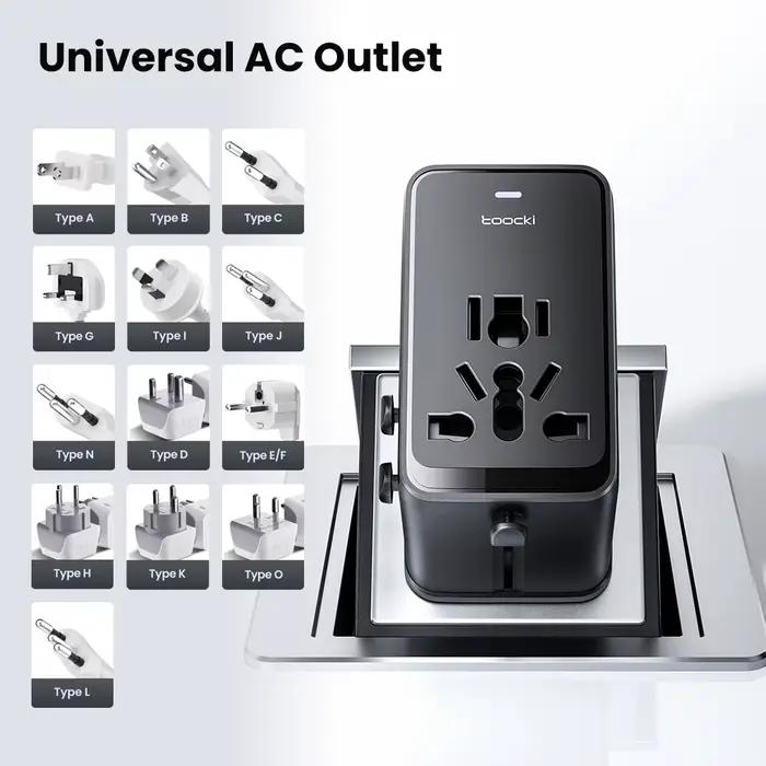 Toocki GaN adaptateur de voyage universel avec 3C1A 45W charge rapide 2500W Max chargeur