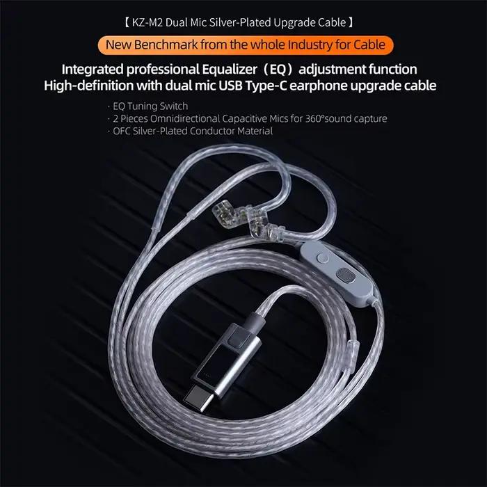Câble KZ M2 Type-C double micro plaqué argent pour écouteurs avec égaliseur et fil IEM pour ZSN EDX ZS10 PRO X Castor D-Fi ZVX