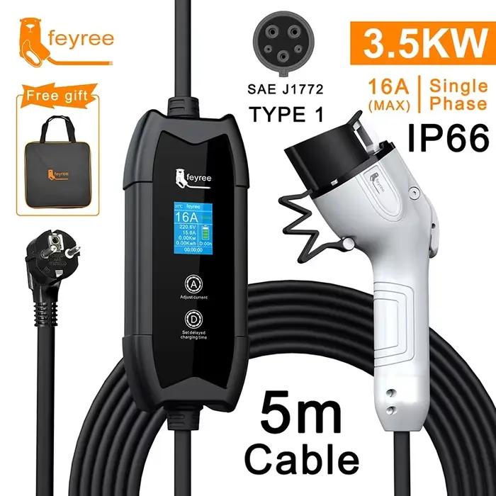 Chargeur EV Feyree Type2 16A 3.5kW Portable avec Câble 5M pour Véhicules Electriques Occasions Spéciales