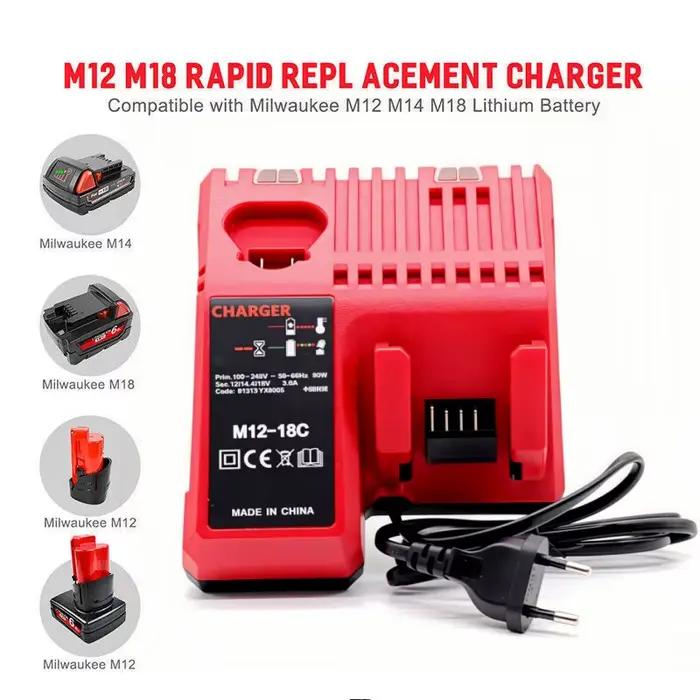 Remplacer le chargeur Li-Ion rapide 3A 12V 14V 18V adapté pour Milwaukee M12-18C batterie Lithium-Ion multi-tension double Port M12 M18