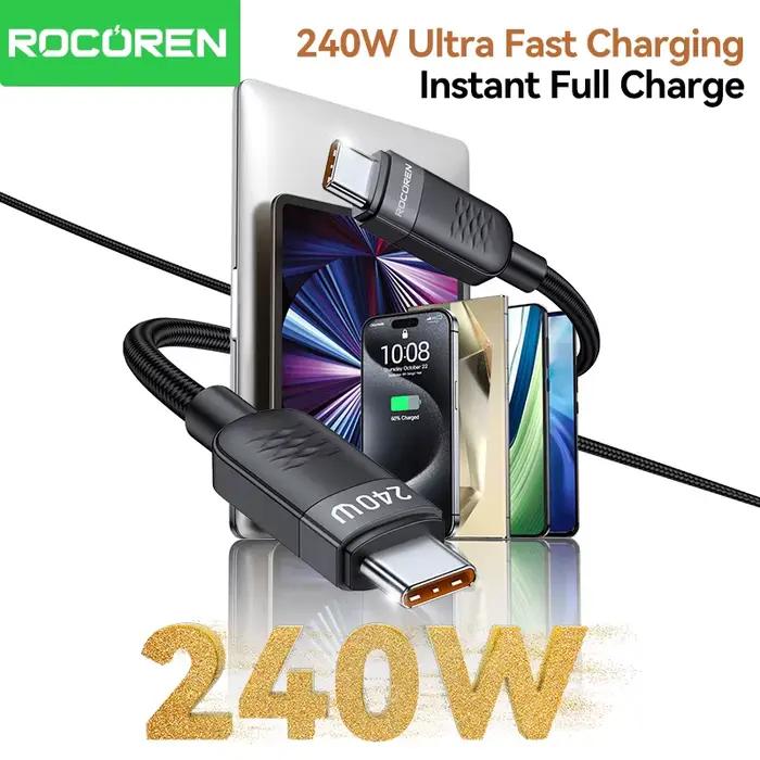 Rocoren 240W type-c vers USB C câble de données PD3.1 charge rapide 100W Type C cordon