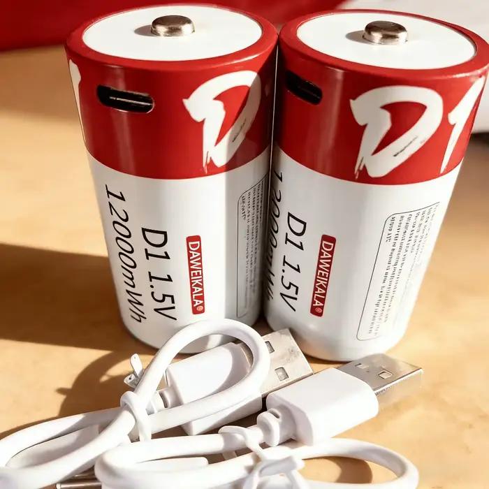 Batterie au lithium rechargeable USB-C de taille D 12000 mWh avec câble