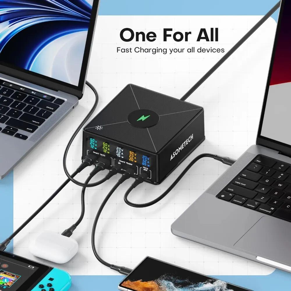 ASOMETECH 160W USB Station de charge sans fil 100W 65W PD PPS GaN chargeur chargeur rapide pour ordi