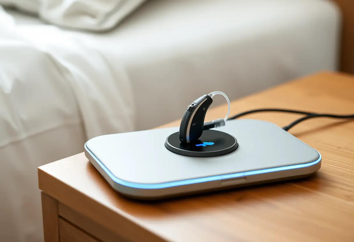 Base de charge rapide sur la table de nuit près du lit