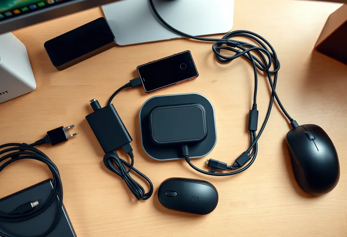 Station de charge dans un bureau moderne avec un chargeur iPhone